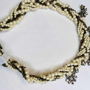 Vintage Braided Pearl Necklace with Bronze Findings – Handmade – 47 cm